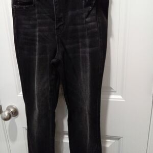 Flying Monkey Buckle S29 Crocus High Rise Slit Hem Slim Straight Leg Black Jeans